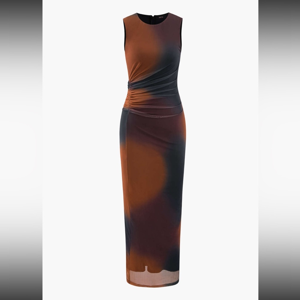 Tie Dye Mesh Slit Sleeveless Maxi Dress